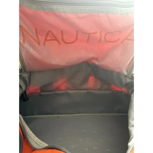 Nautica Dockside Duffle Bag Orange Gray Zipper Close Outer Strap ID Slot CLEAN - Picture 7 of 10